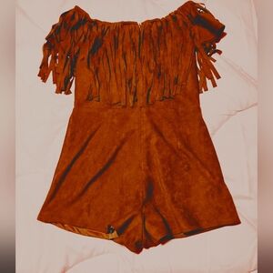 *New* Gorgeous Fringe Off-Shoulder Brown Romper